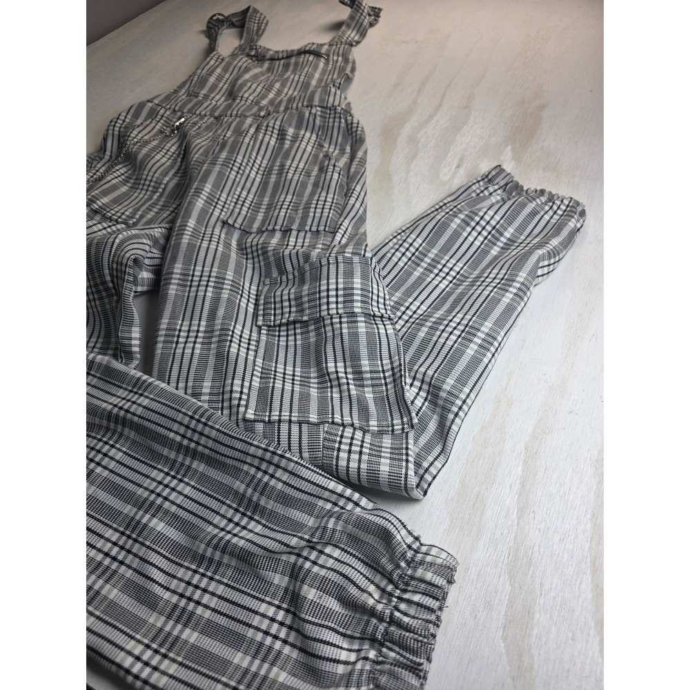 New Look rue21 Plaid Overalls XS Black White Cargo Jogger Grunge Y2K Festival